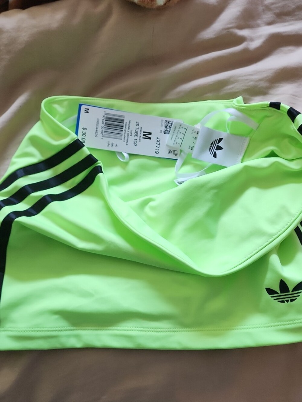 adidas Neon Green Sports Tube Top with Black Trim - Picture 2 of 3